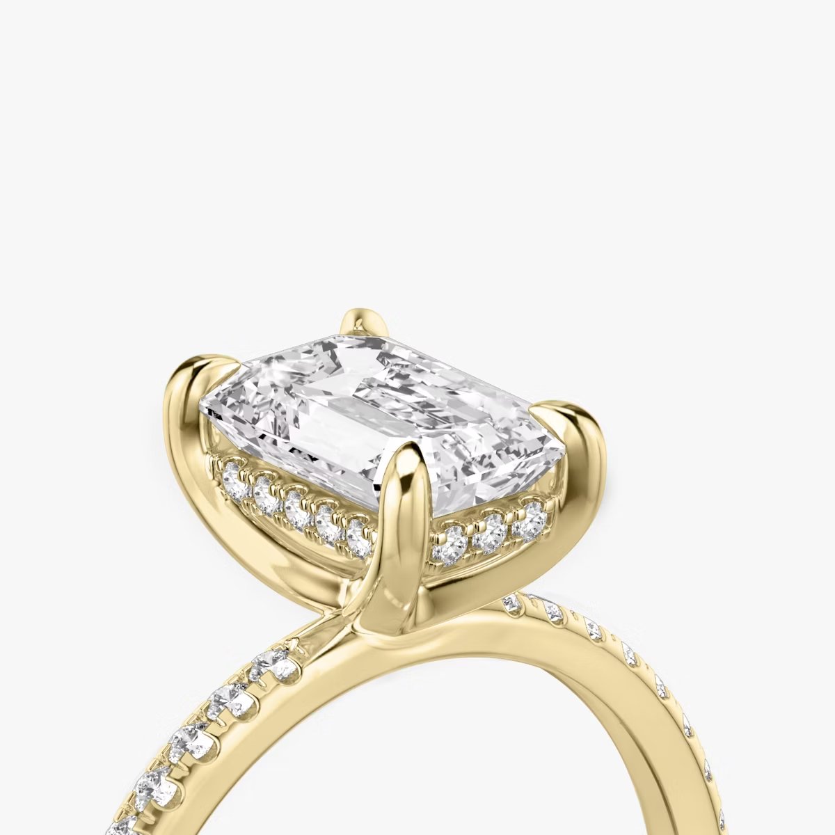 The Classic Hidden Halo Emerald Engagement Ring in Pave Large Band