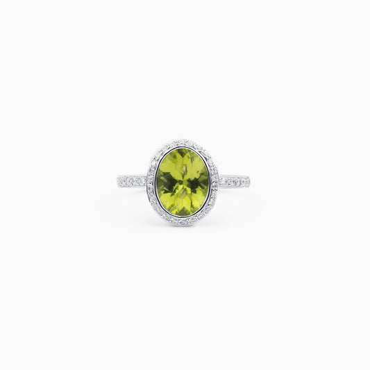 Fine Oval Peridot with Diamond Halo (Ready to Ship)