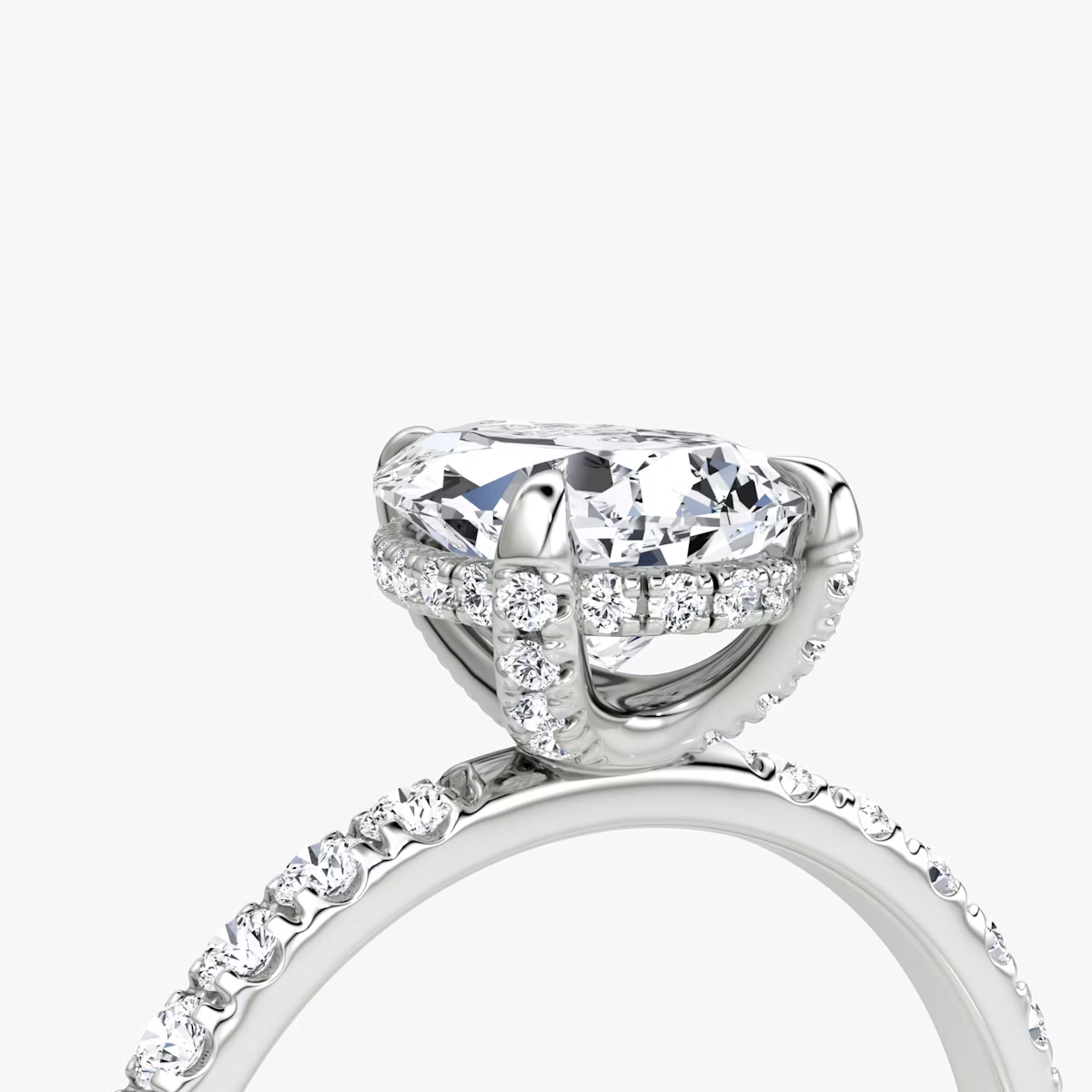 The Classic Hidden Halo Pear Engagement Ring in Pave Large Band