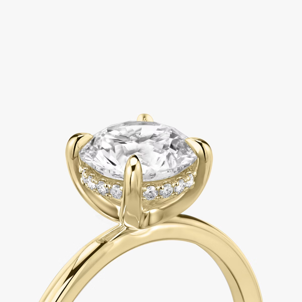 The Classic Hidden Halo Round Brilliant Engagement Ring in Plain Large Band and Plain Prong