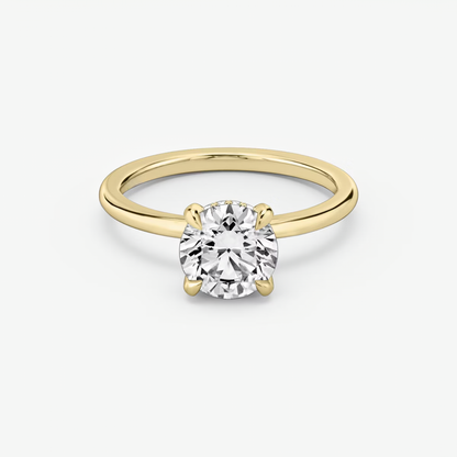 The Classic Hidden Halo Round Brilliant Engagement Ring in Plain Standard Band and Pave Prong