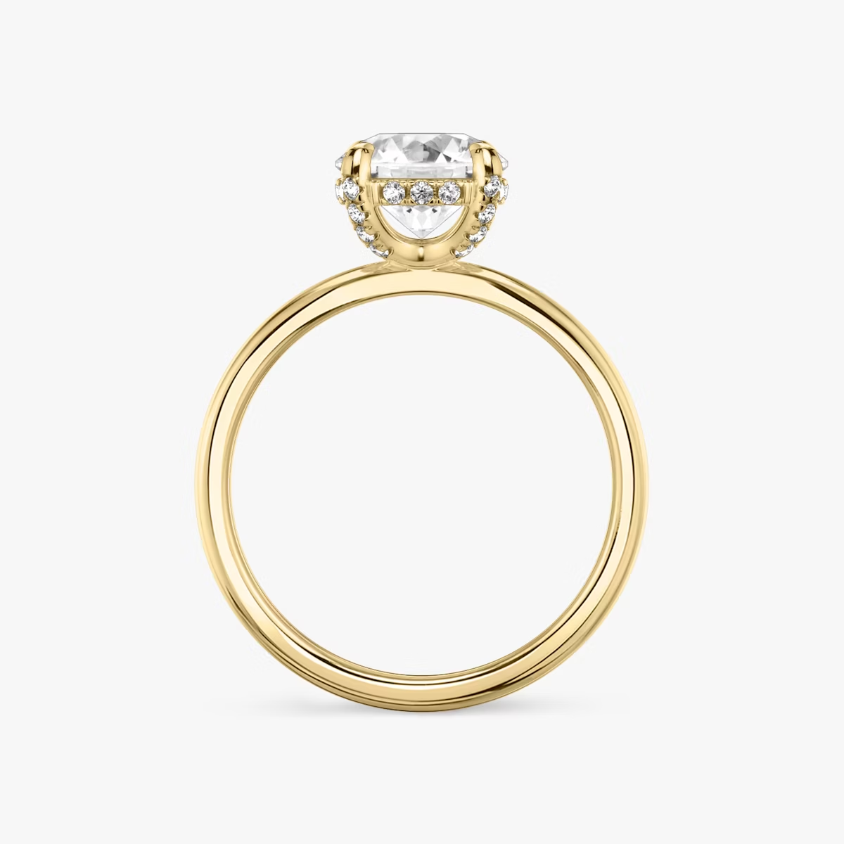 The Classic Hidden Halo Round Brilliant Engagement Ring in Plain Large Band and Pave Prong