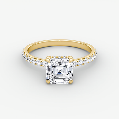 The Classic Hidden Halo Asscher Engagement Ring in Pave Large Band