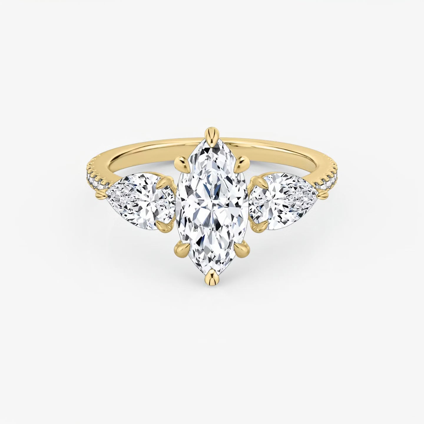 Three Stone Engagement Ring Pave in Marquise