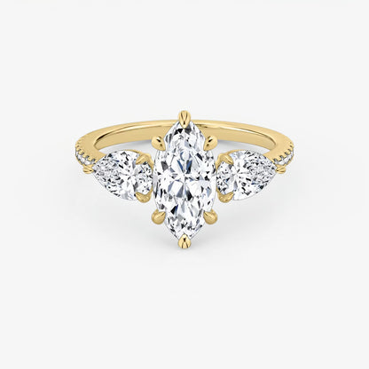 Three Stone Engagement Ring Pave in Marquise