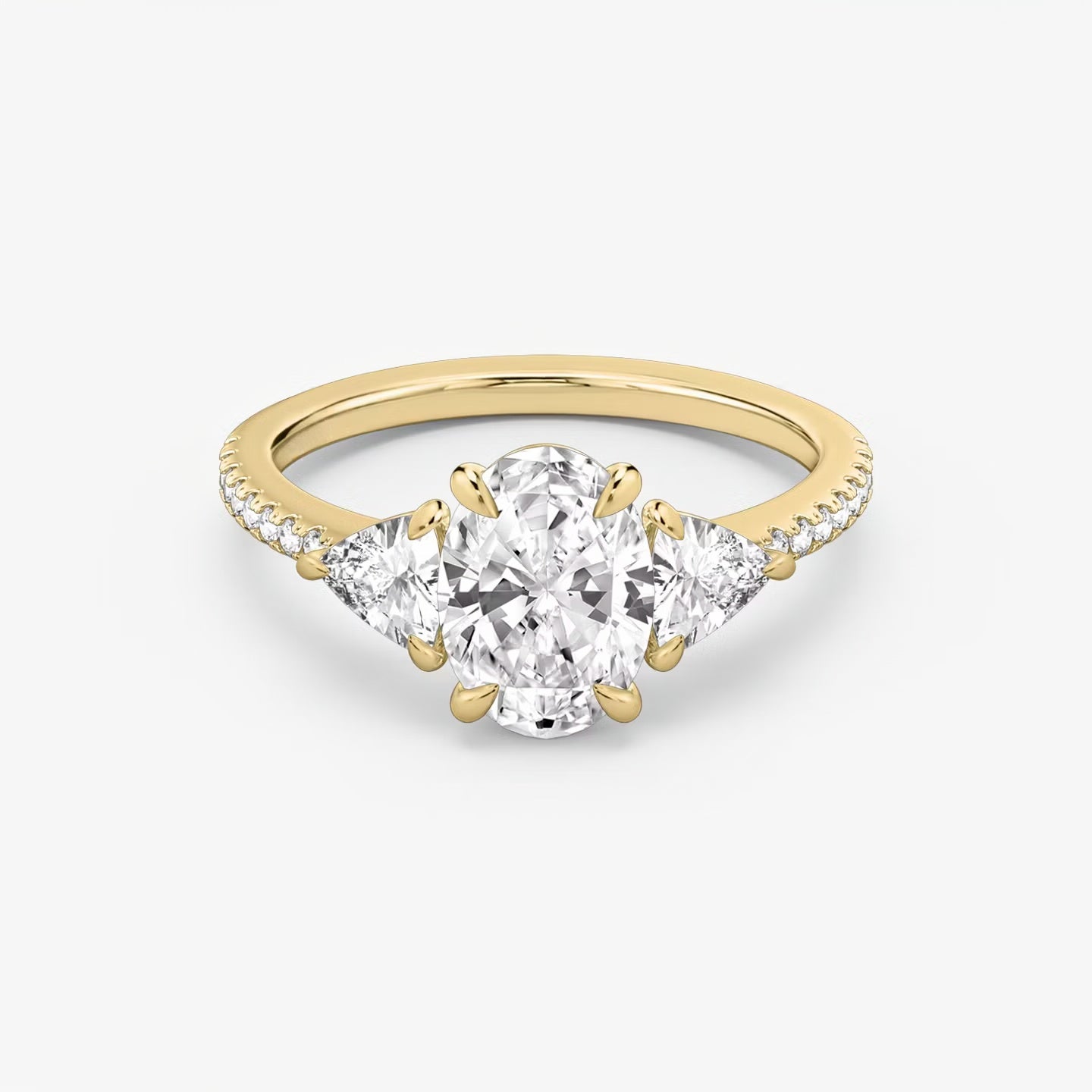 Three Stone Engagement Ring Pave in Oval