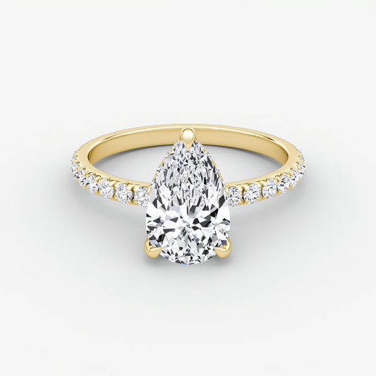 The Classic Hidden Halo Pear Engagement Ring in Pave Large Band