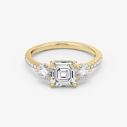 Three Stone Engagement Ring Pave in Asscher