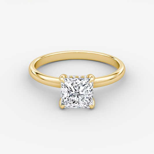 The Classic Hidden Halo Princess Engagement Ring in Plain Large Band