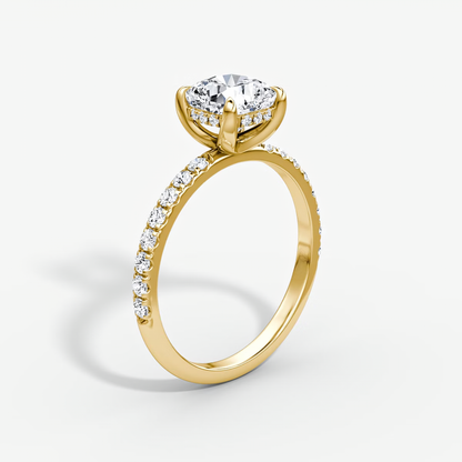 The Classic Hidden Halo Cushion Engagement Ring in Pave Standard Band