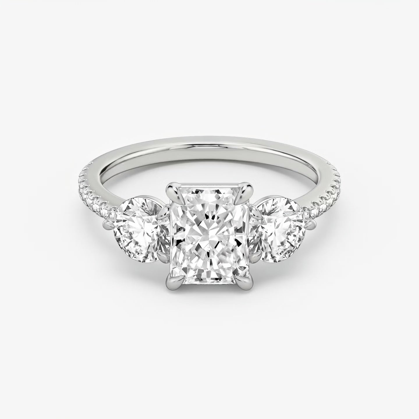 Three Stone Engagement Ring Pave in Radiant