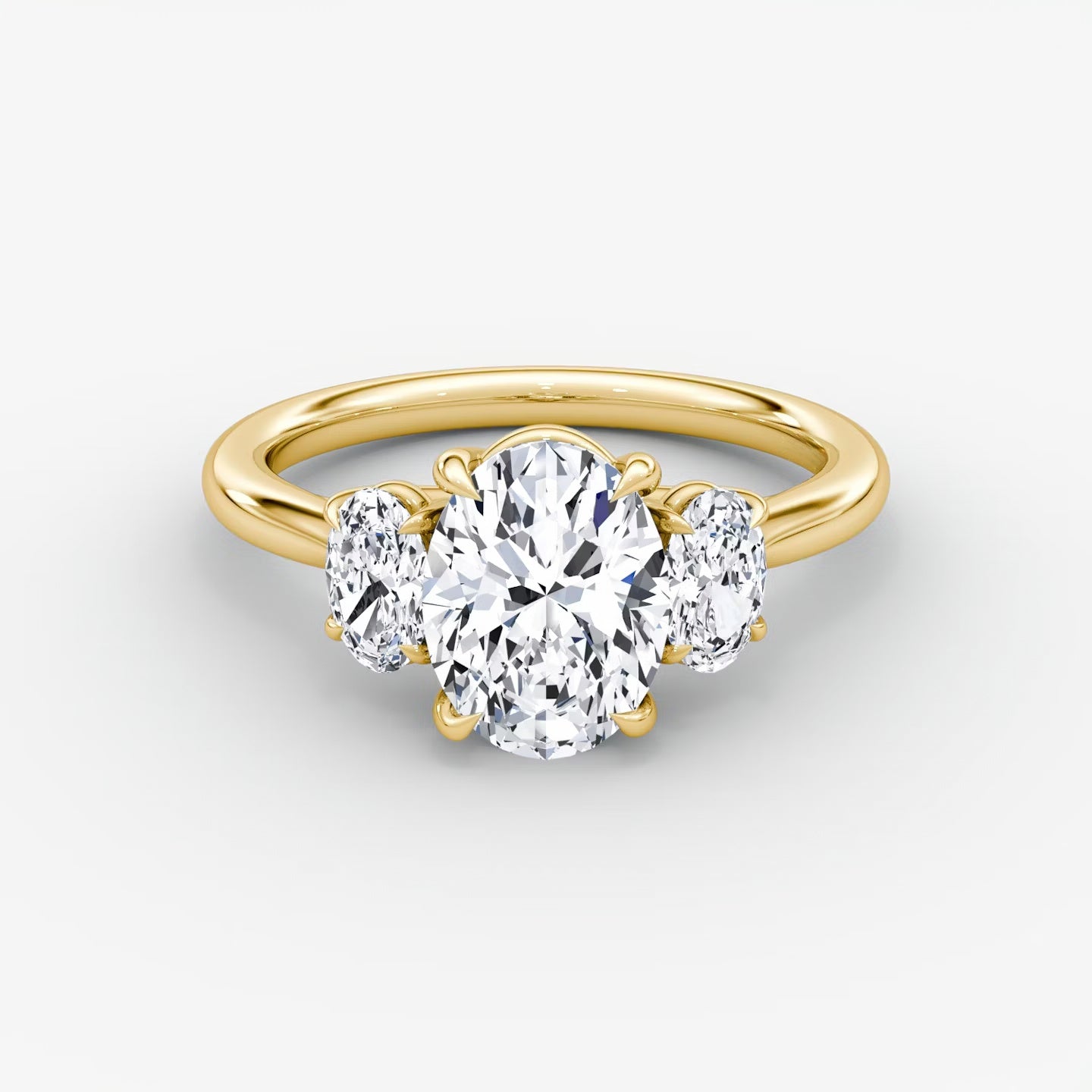 Trellis Three Stone Oval Plain Engagement Ring