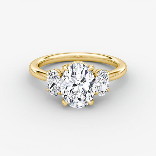 Trellis Three Stone Oval Plain Engagement Ring