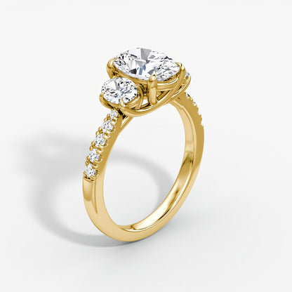 Trellis Three Stone Oval Pave Engagement Ring