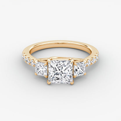 Trellis Three Stone Princess Pave Engagement Ring