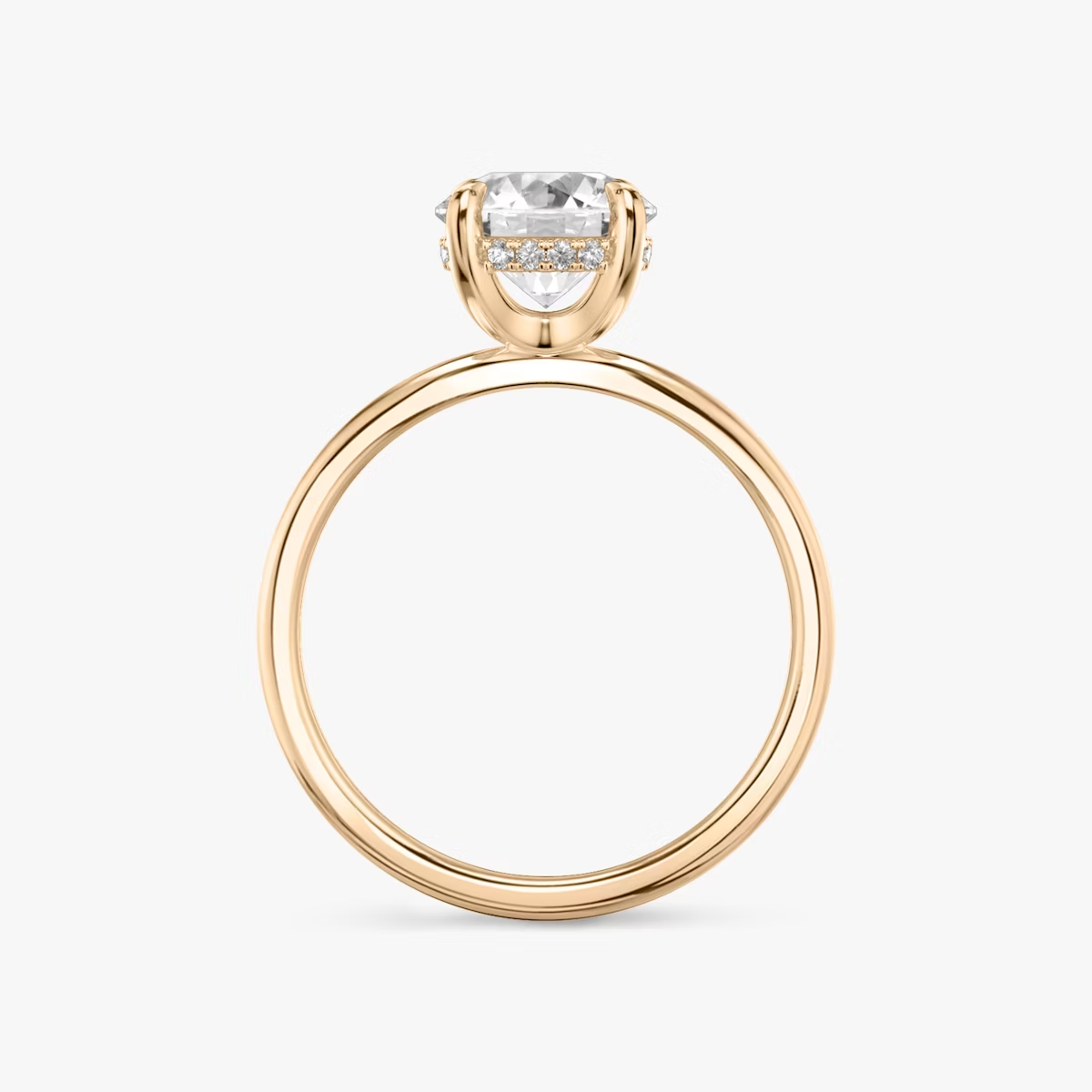 The Classic Hidden Halo Round Brilliant Engagement Ring in Plain Large Band and Plain Prong