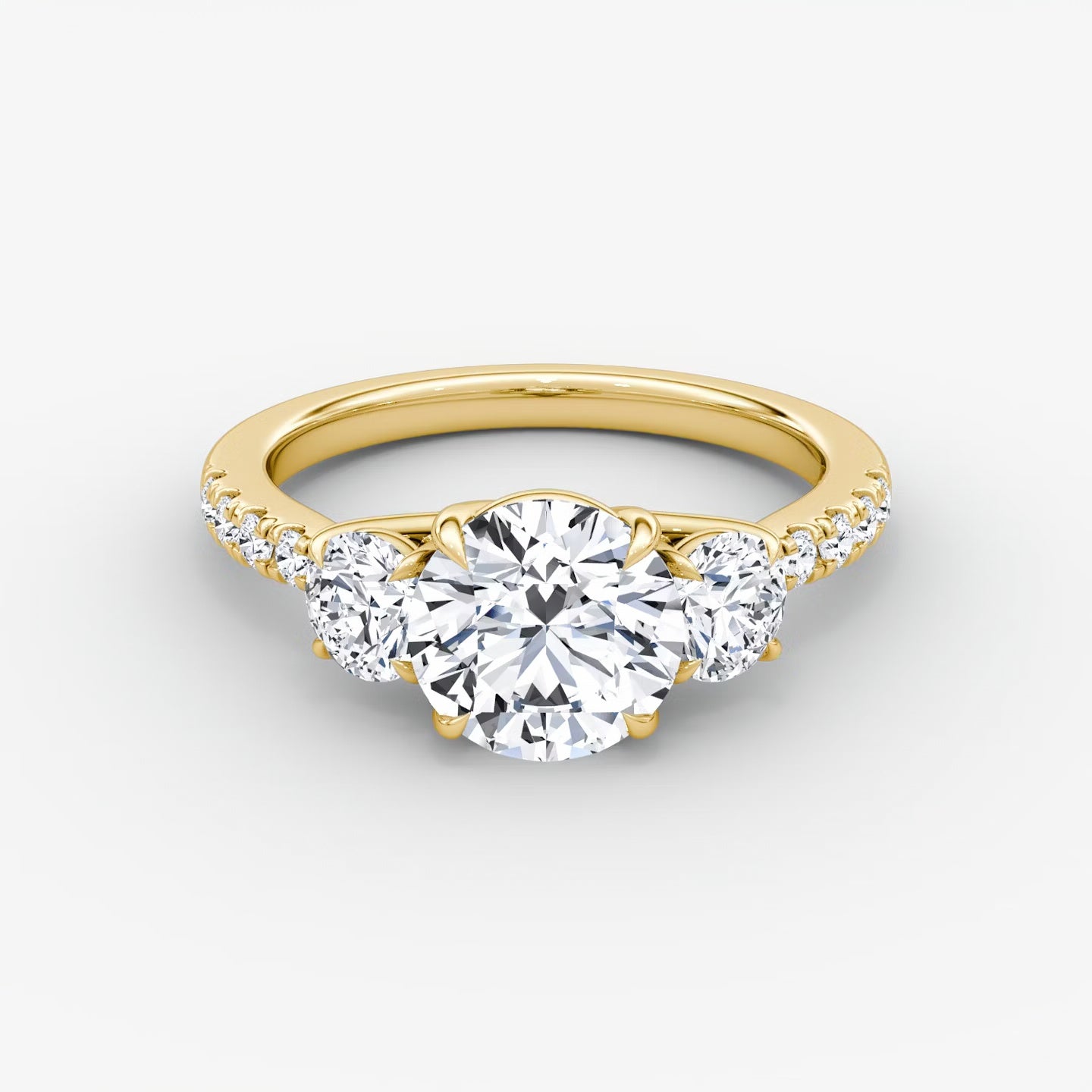 Trellis Three Stone Round Pave Engagement Ring