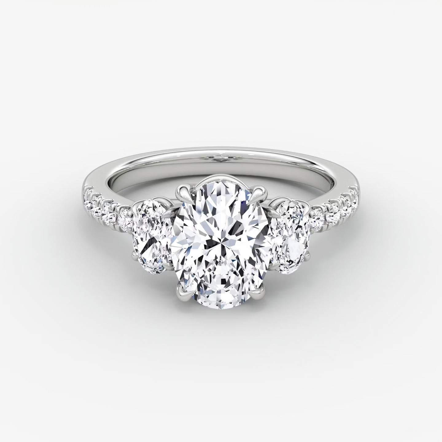 Trellis Three Stone Oval Pave Engagement Ring