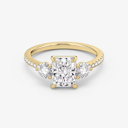 Three Stone Engagement Ring Pave in Radiant