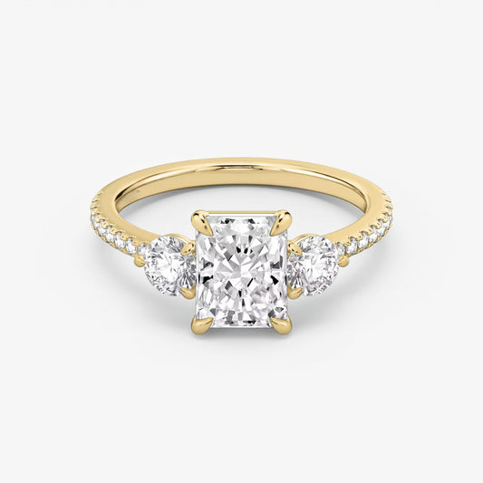 Three Stone Engagement Ring Pave in Radiant