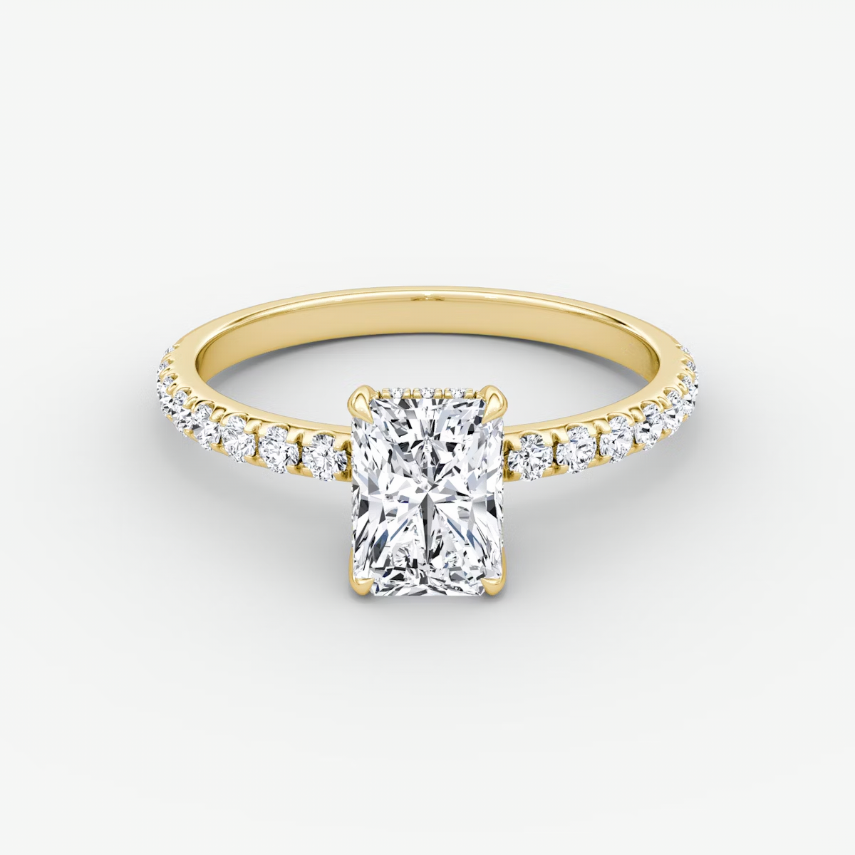 The Classic Hidden Halo Radiant Engagement Ring in Pave Standard Band