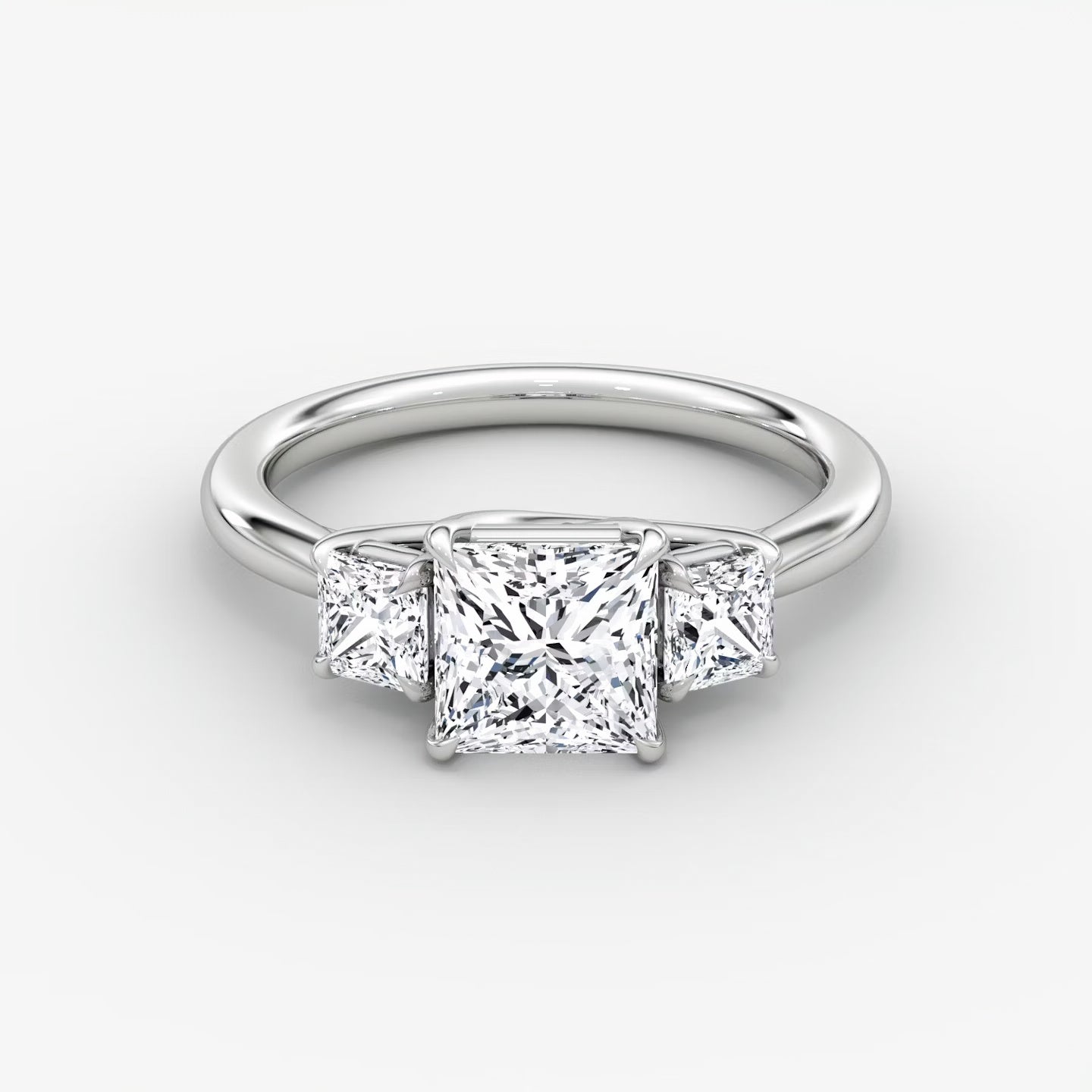 Trellis Three Stone Princess Plain Engagement Ring