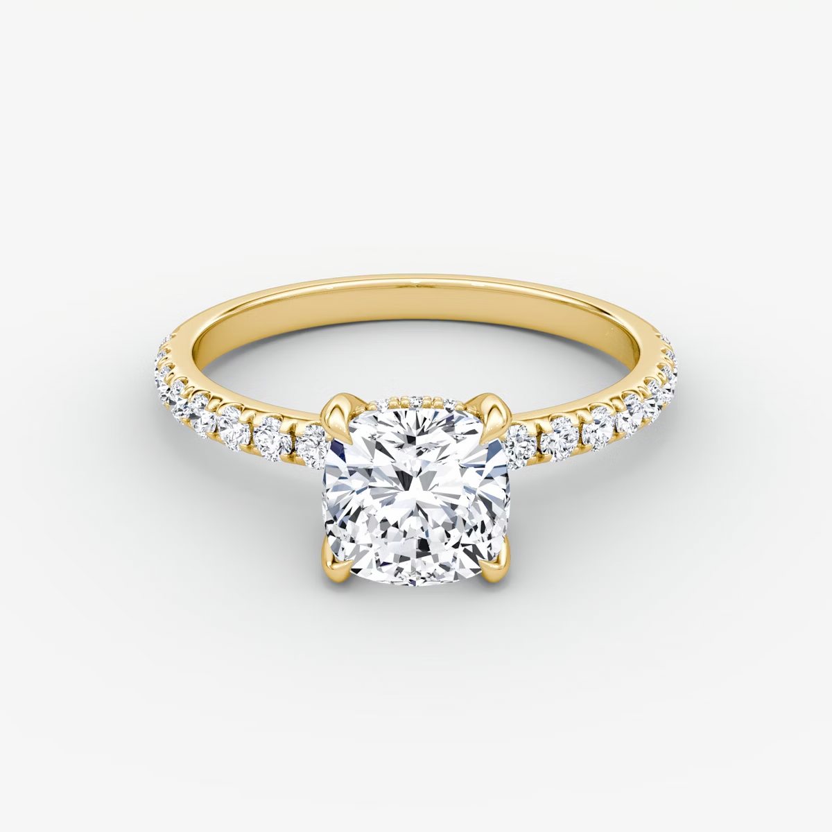 The Classic Hidden Halo Cushion Engagement Ring in Pave Standard Band