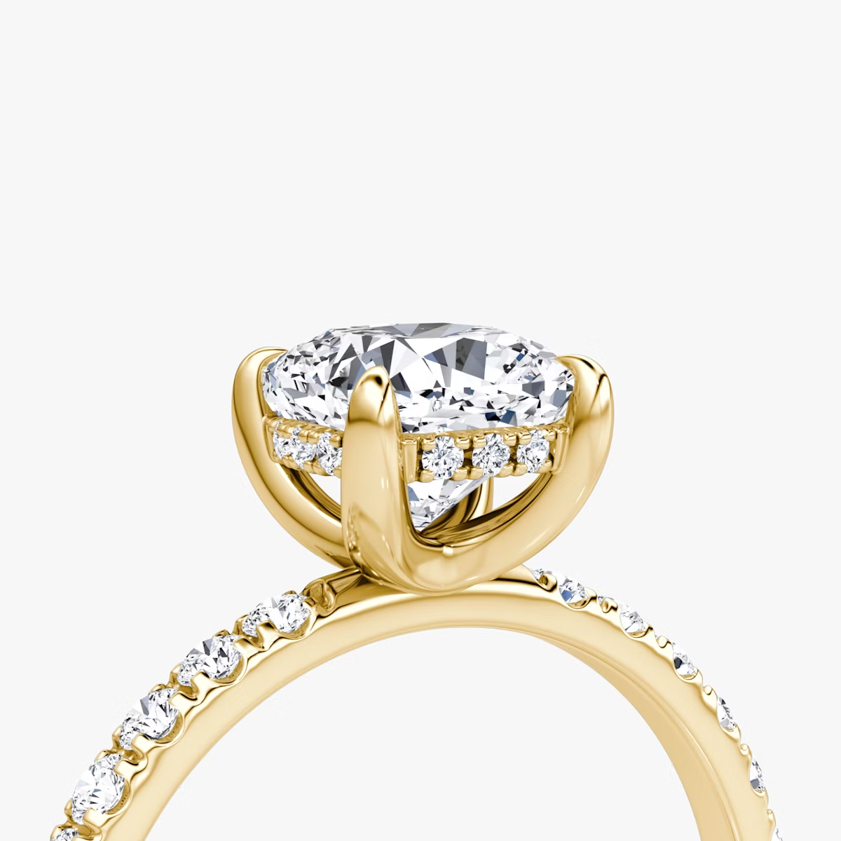 The Classic Hidden Halo Cushion Engagement Ring in Pave Standard Band