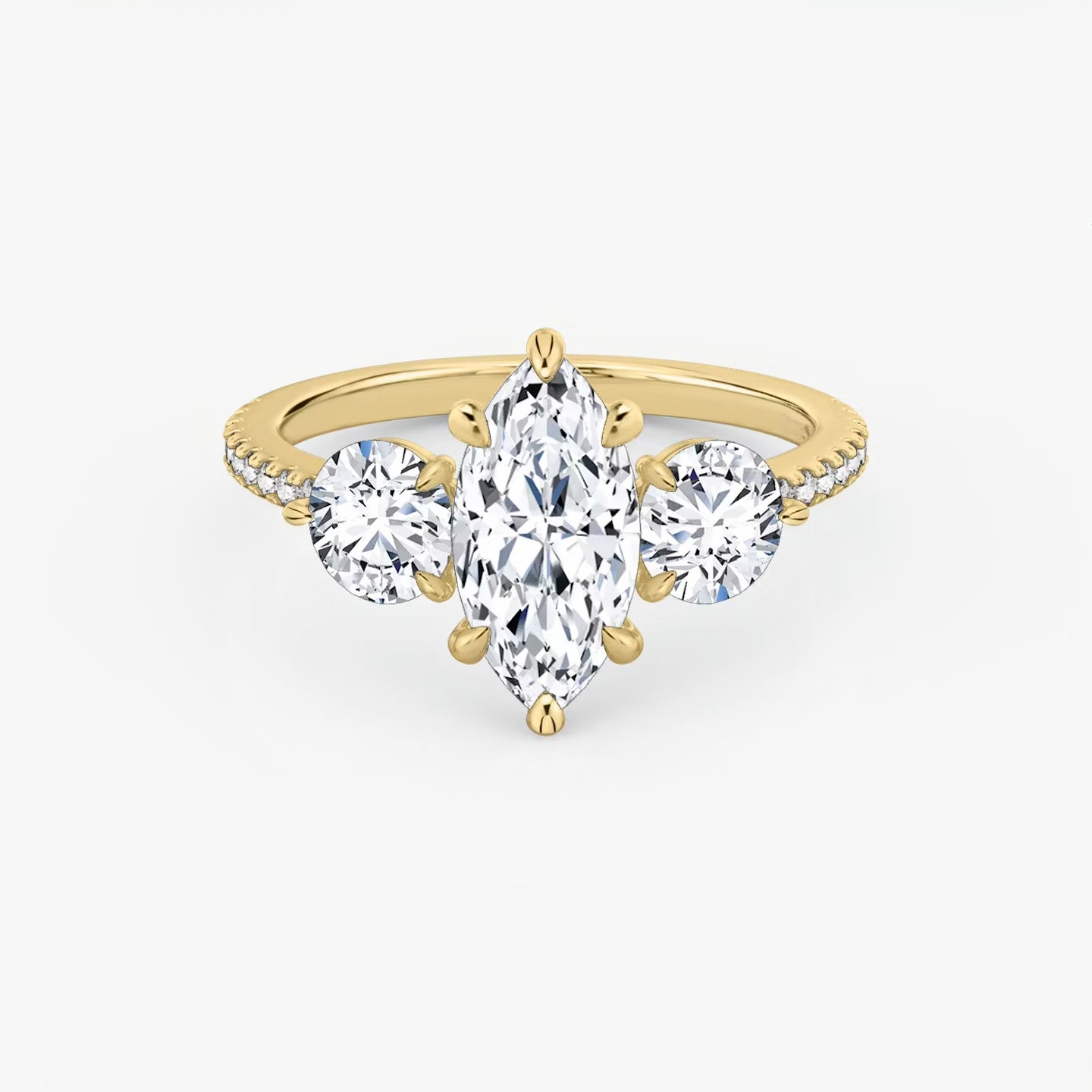 Three Stone Engagement Ring Pave in Marquise