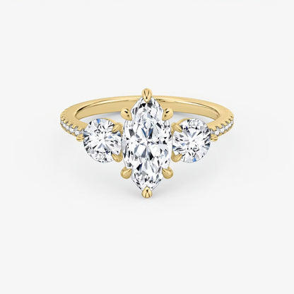 Three Stone Engagement Ring Pave in Marquise