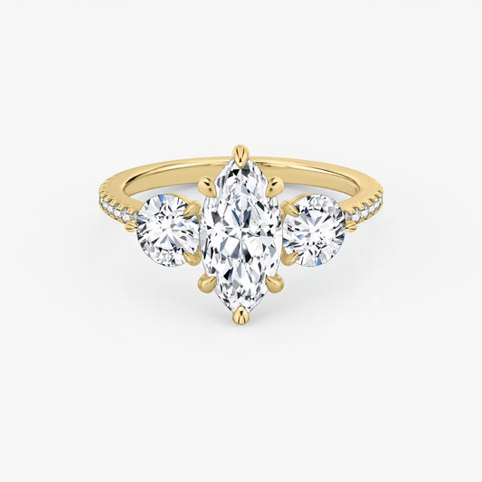 Three Stone Engagement Ring Pave in Marquise