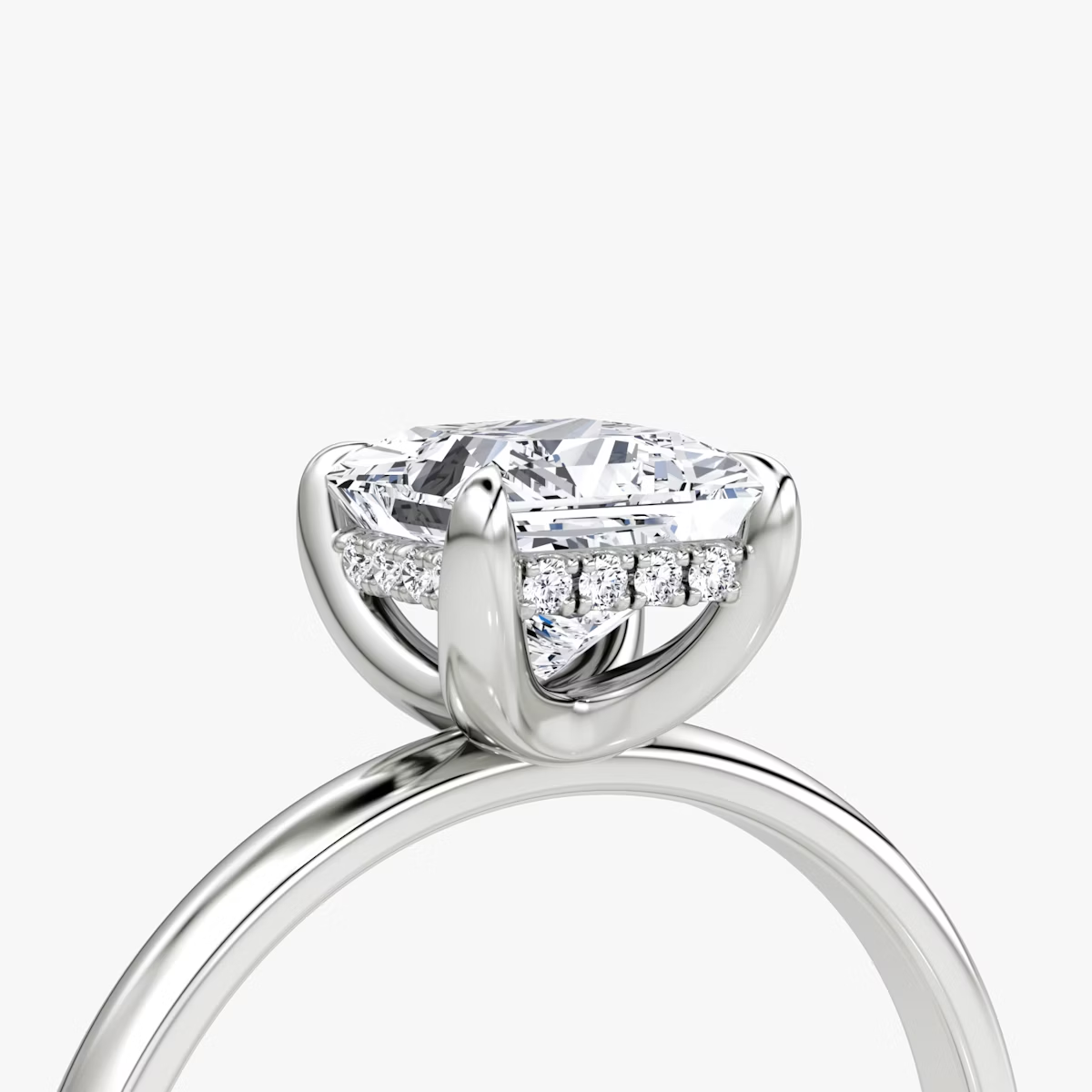 The Classic Hidden Halo Princess Engagement Ring in Plain Large Band