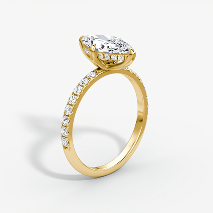 The Classic Hidden Halo Marquise Engagement Ring in Pave Large Band