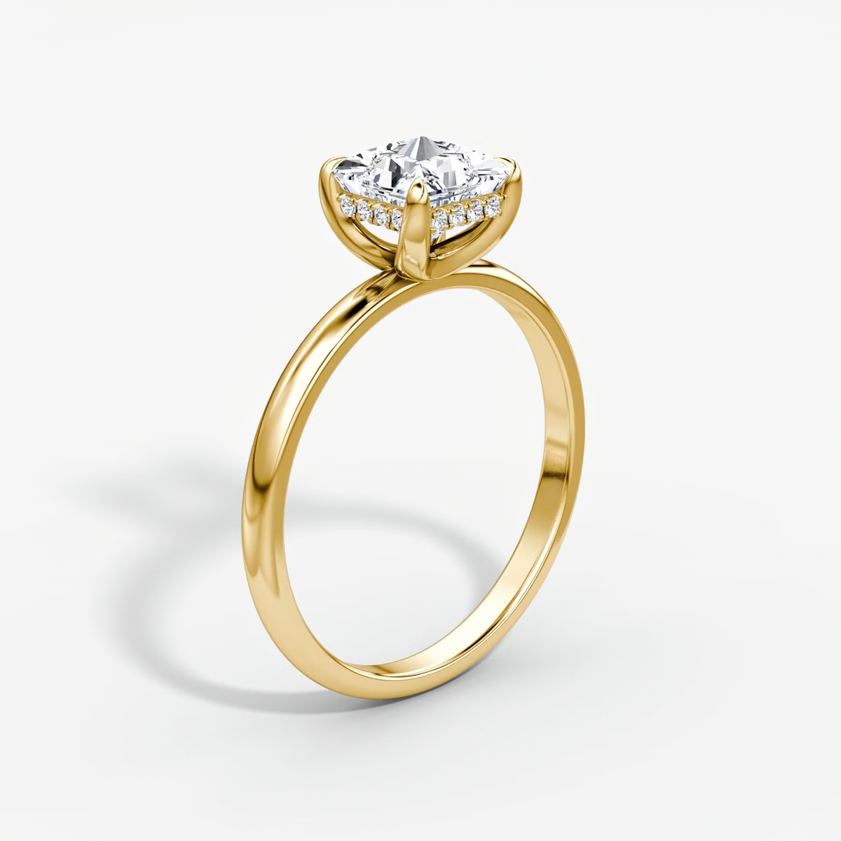 The Classic Hidden Halo Princess Engagement Ring in Plain Large Band