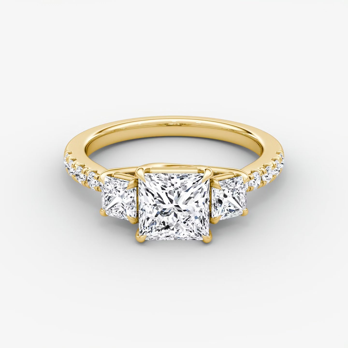 Trellis Three Stone Princess Pave Engagement Ring