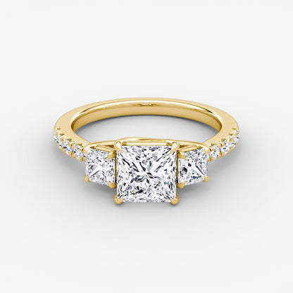 Trellis Three Stone Princess Pave Engagement Ring