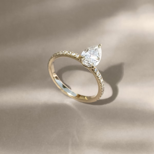 The Signature  Pear Engagement Ring in Pave Standard Band