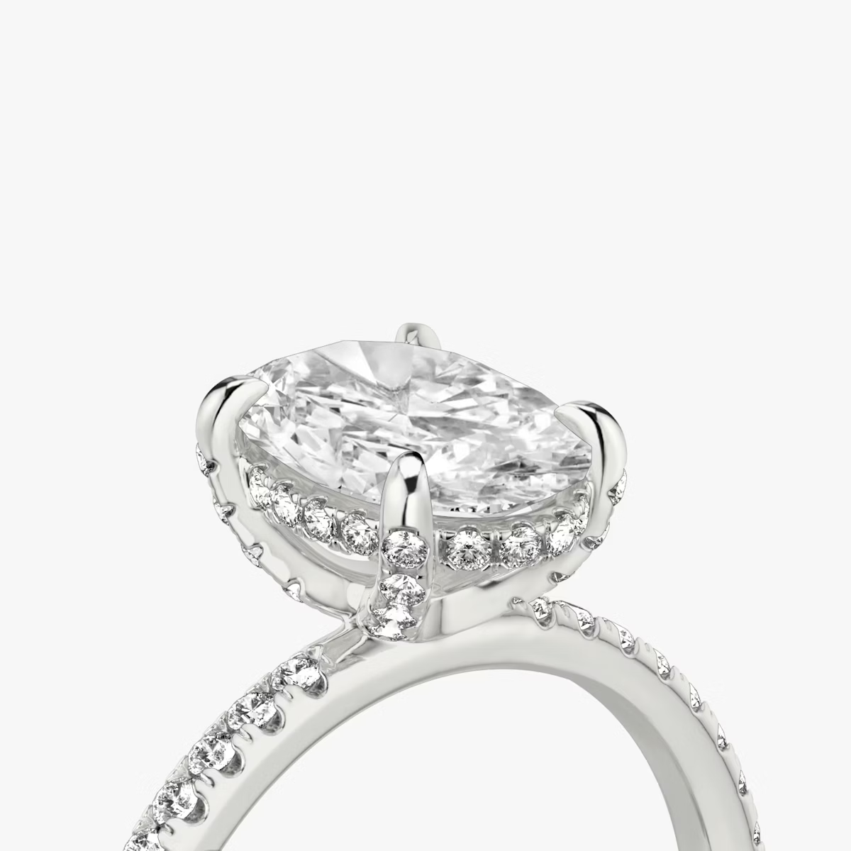 The Classic Hidden Halo Oval Engagement Ring in Pave Large Band