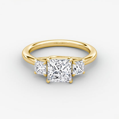 Trellis Three Stone Princess Plain Engagement Ring