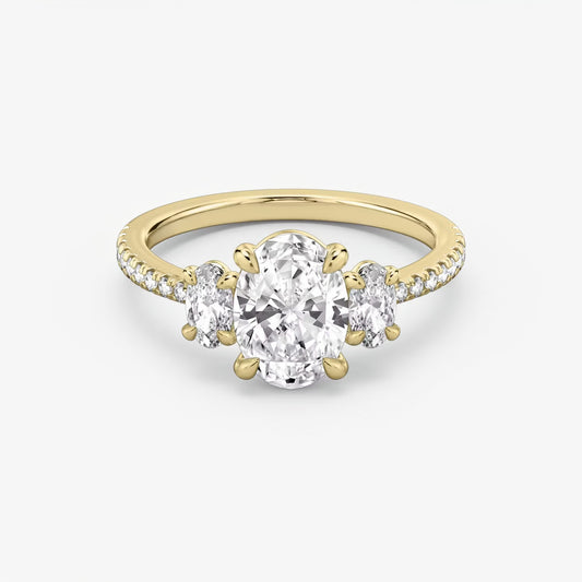 Three Stone Engagement Ring Pave in Oval