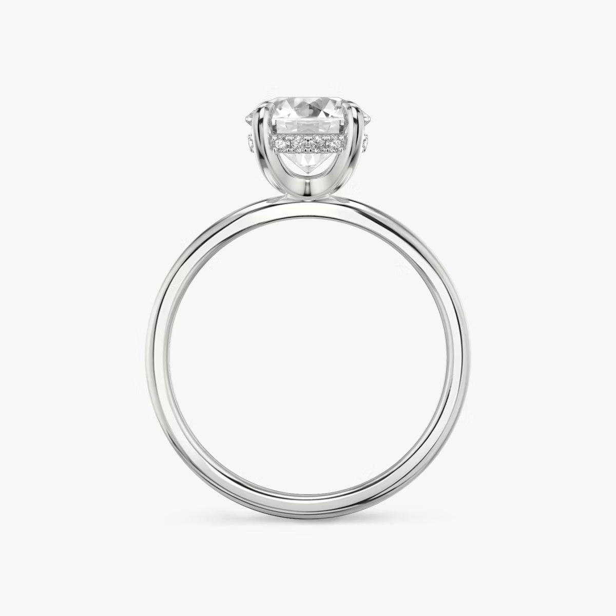 The Classic Hidden Halo Round Brilliant Engagement Ring in Plain Large Band and Plain Prong