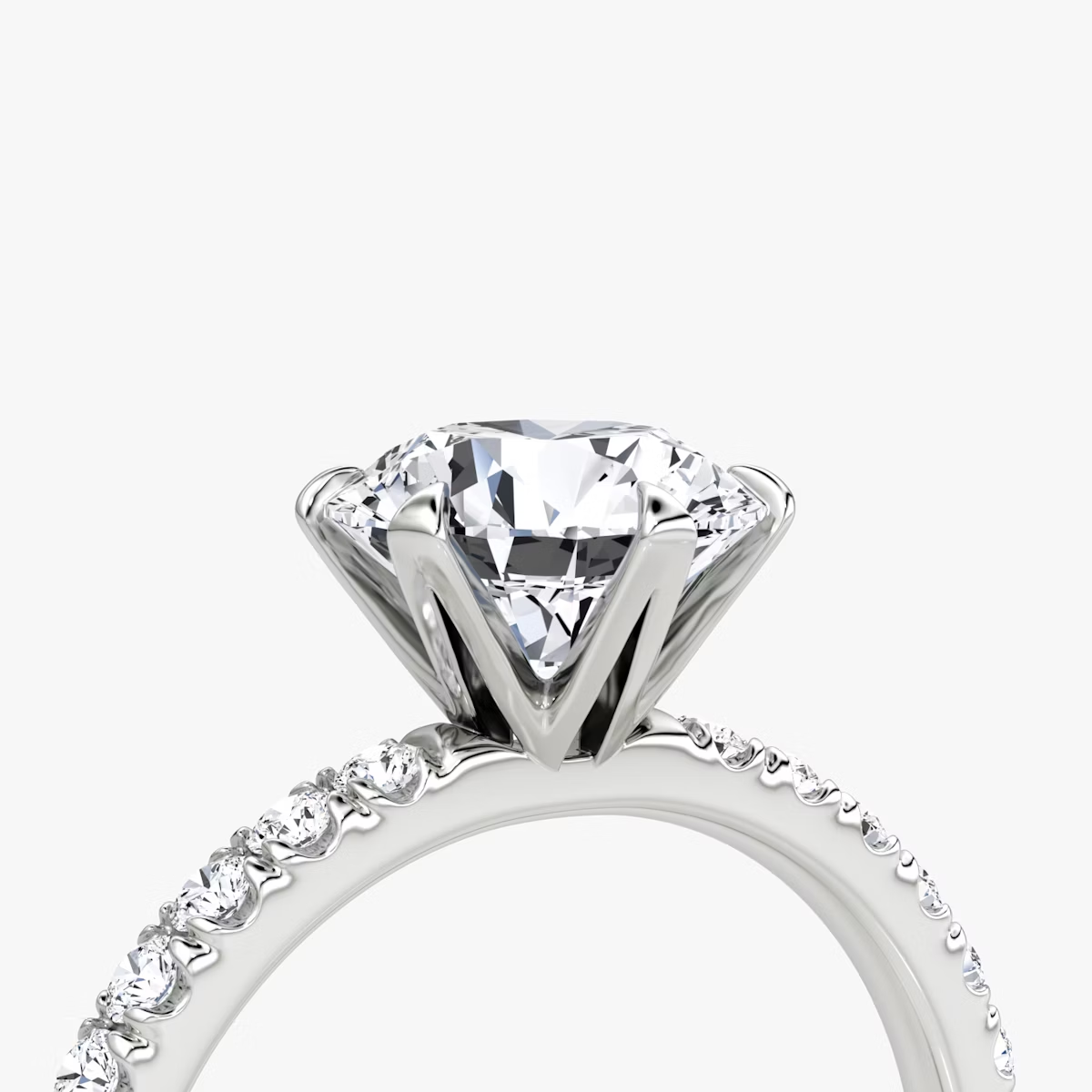 The V Round Brilliant Engagement Ring in Pave Band