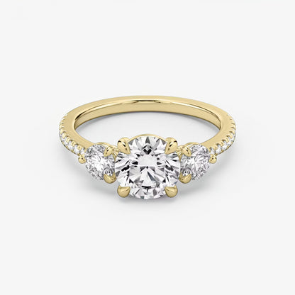 Three Stone Engagement Ring Pave in Round Brilliant