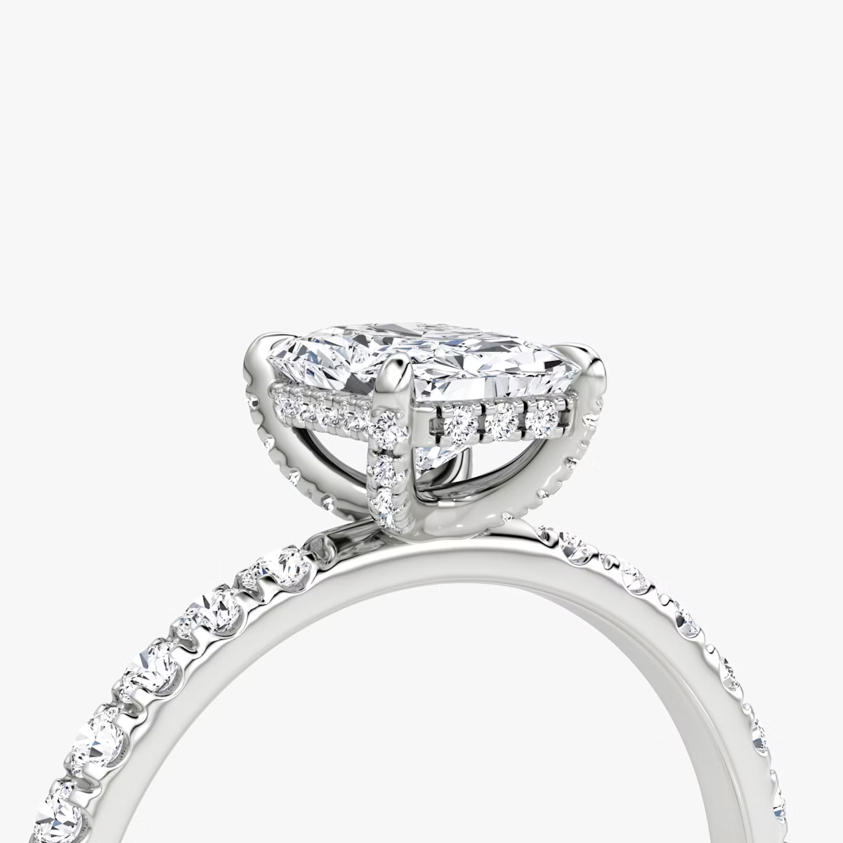 The Classic Hidden Halo Radiant Engagement Ring in Pave Standard Band