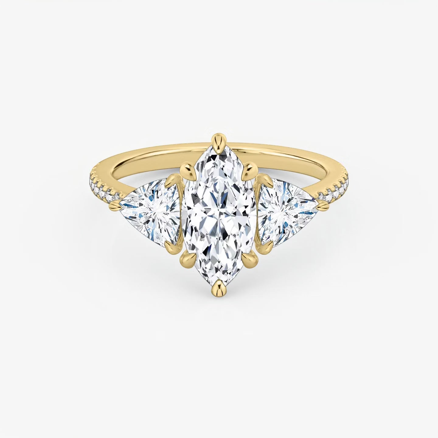Three Stone Engagement Ring Pave in Marquise