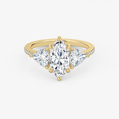 Three Stone Engagement Ring Pave in Marquise