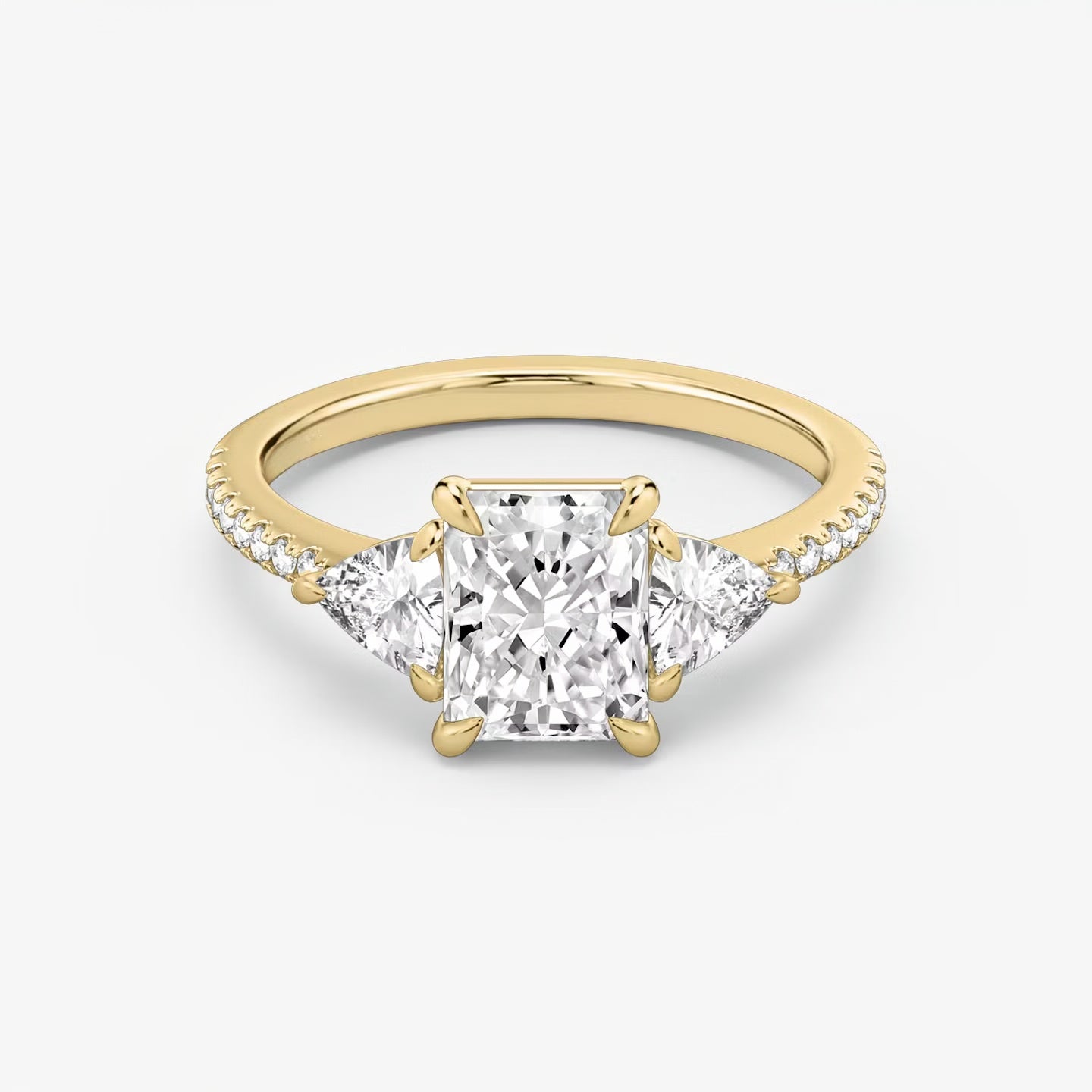 Three Stone Engagement Ring Pave in Radiant