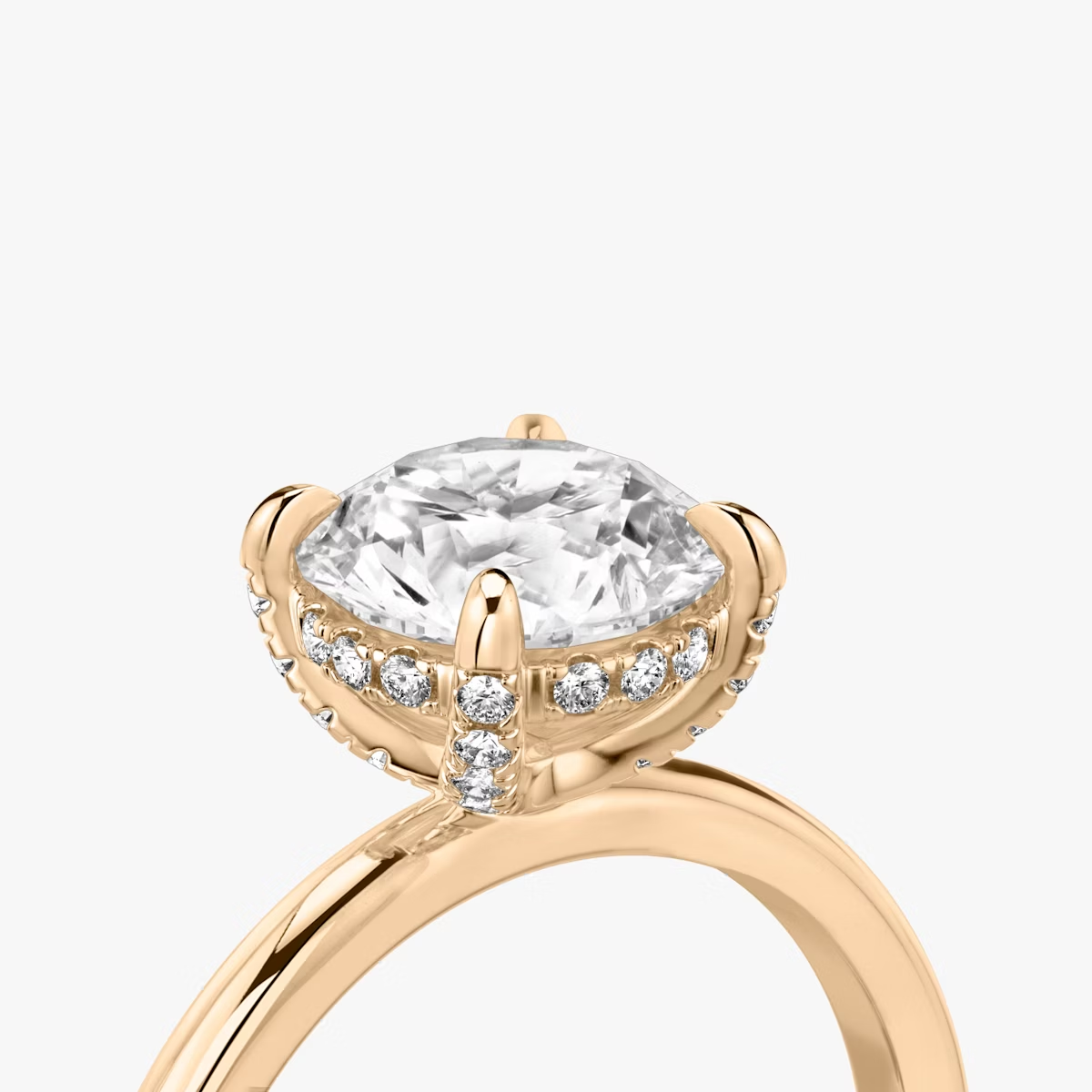 The Classic Hidden Halo Round Brilliant Engagement Ring in Plain Large Band and Pave Prong