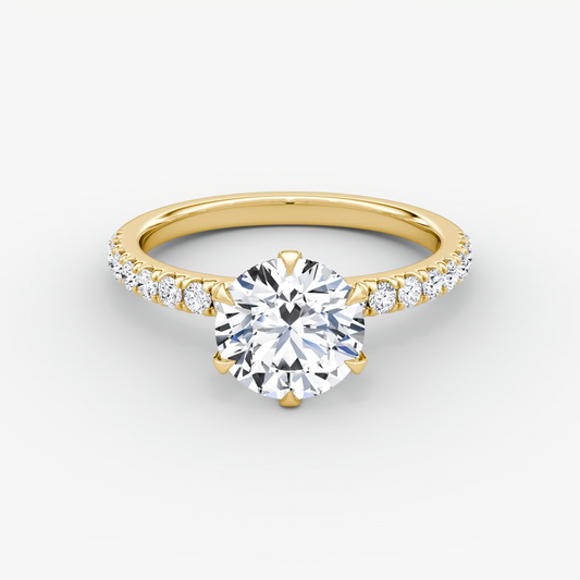 The V Round Brilliant Engagement Ring in Pave Band