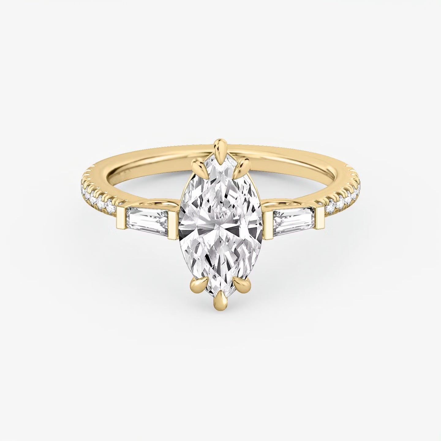 Three Stone Engagement Ring Pave in Marquise